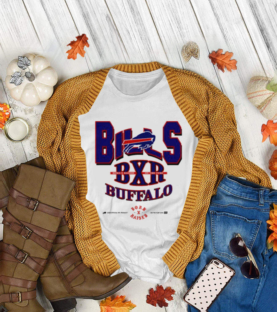Born X Raised Buffalo Bills BXR Blockletter White T-Shirt