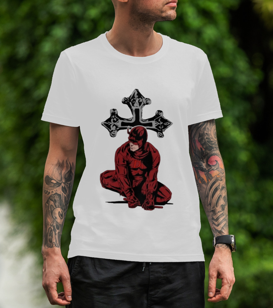 Daredevil Crouching Matt Murdock With Cross Marvel T-Shirt