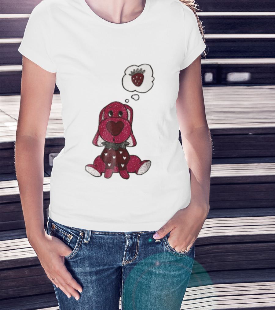 Dog With Strawberry Thought Bubble Costume Hearts T-Shirt