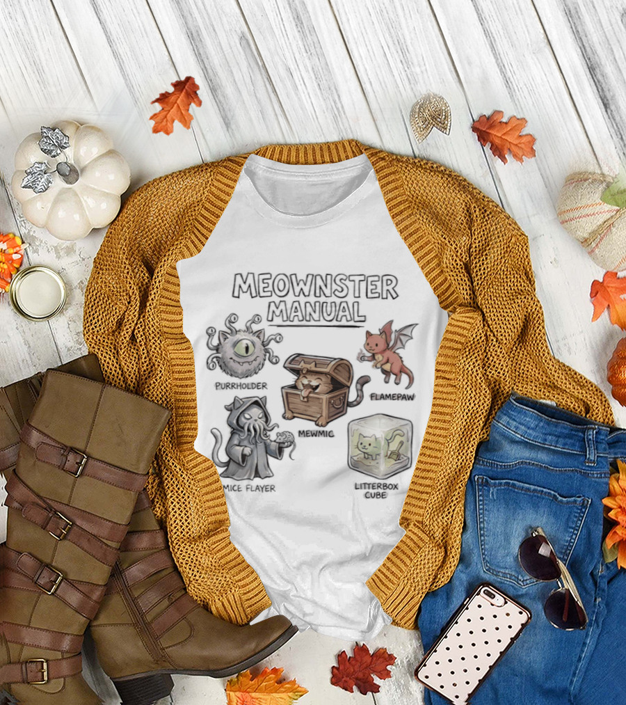 Meownster Manual Beholder Cat Cattack Mimic Abomination Cube Dragon Kitten T-Shirt