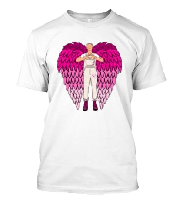 Plumes Store White Pink Winged Figure Overalls T-Shirt
