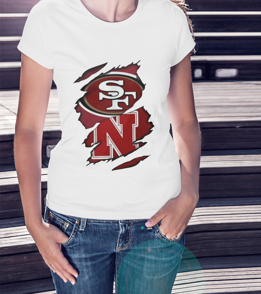 San Francisco 49ers SF And Nebraska Cornhuskers N Ripped T-Shirt