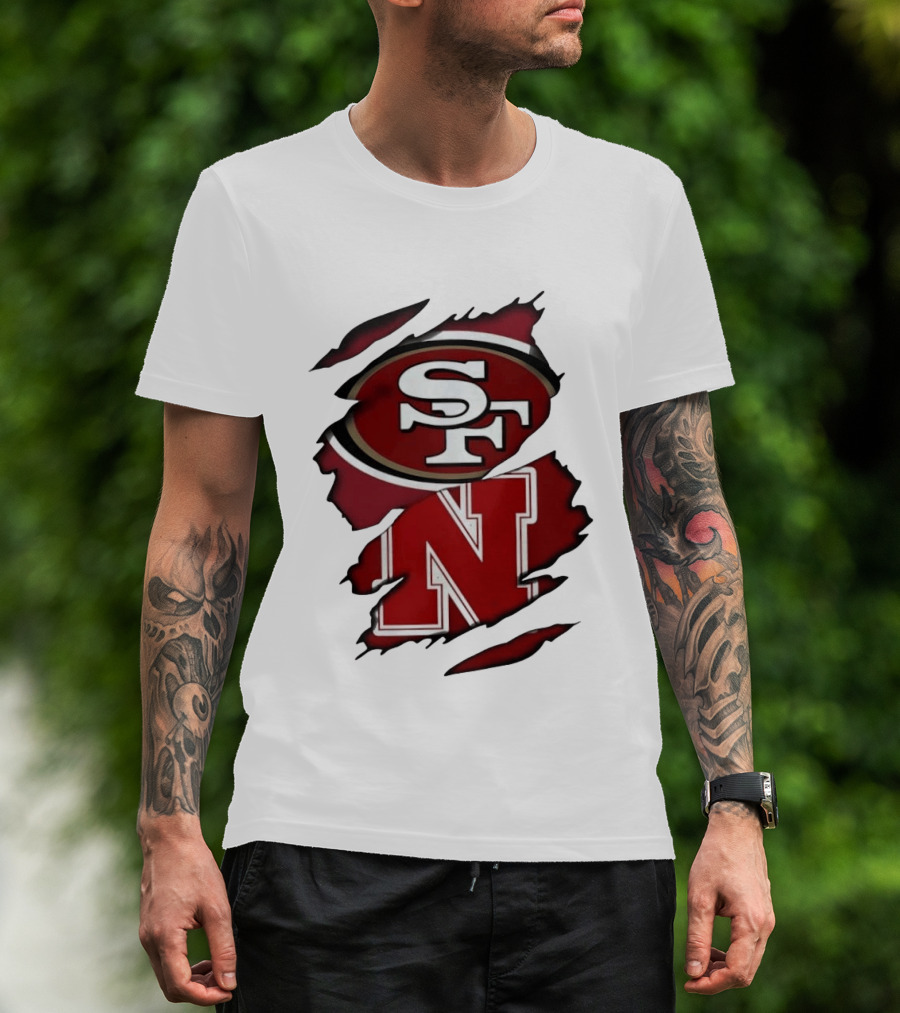 San Francisco 49ers SF And Nebraska Cornhuskers N Ripped T-Shirt