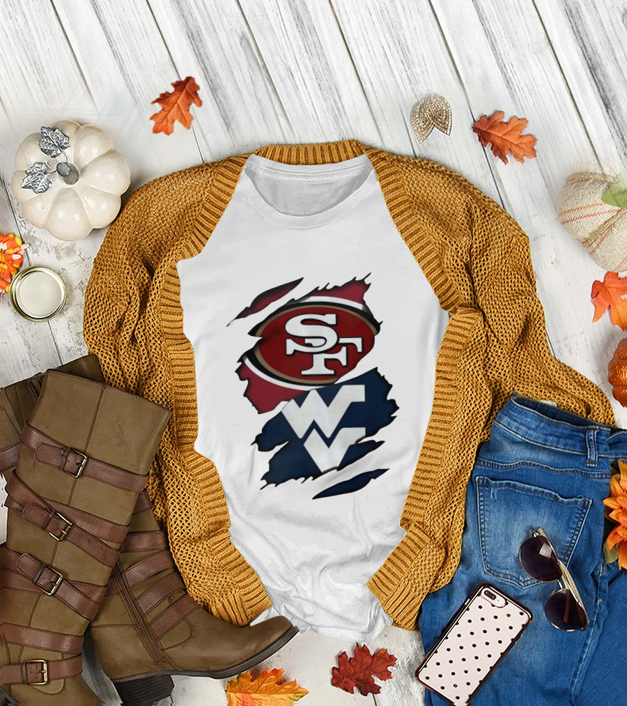 San Francisco 49ers West Virginia Mountaineers Ripped SF WV T-Shirt