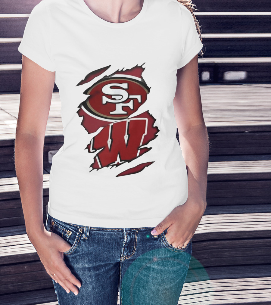 San Francisco 49ers SF And Wisconsin Badgers W Ripped Effect T-Shirt