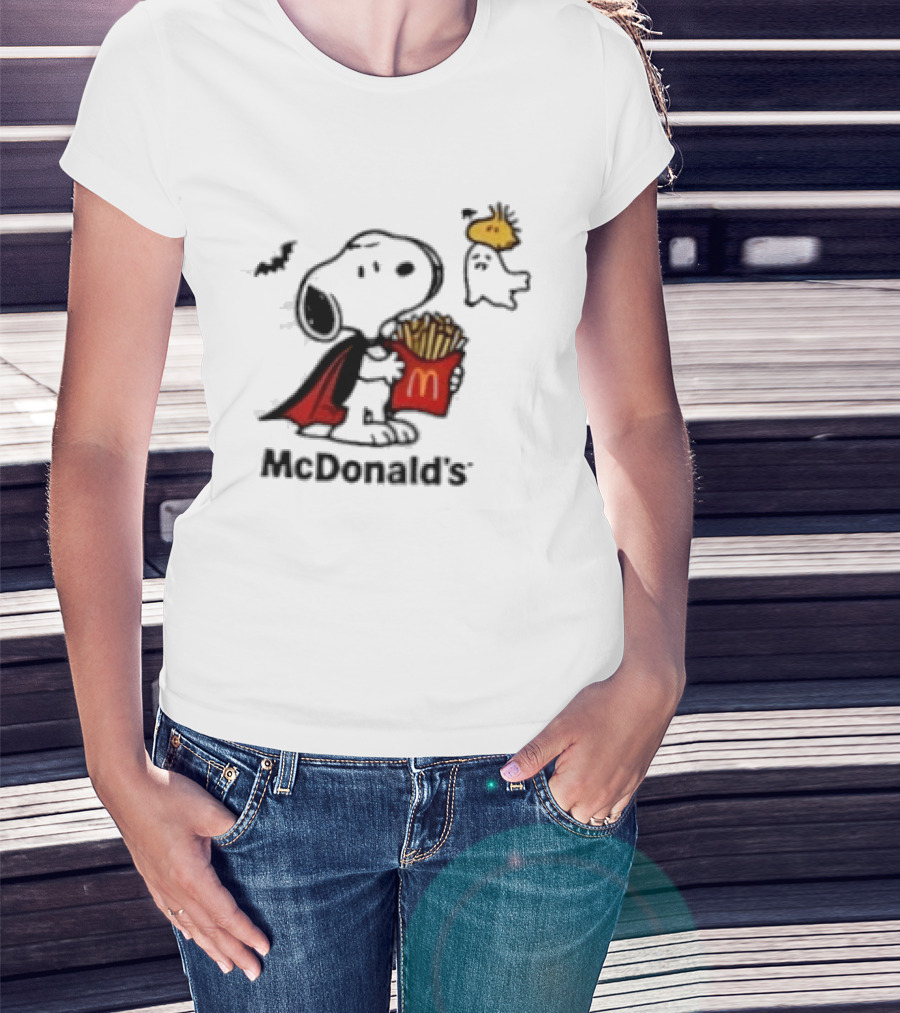 Snoopy McDonald's Halloween French Fries Woodstock Bat Iconic Collaboration T-Shirt