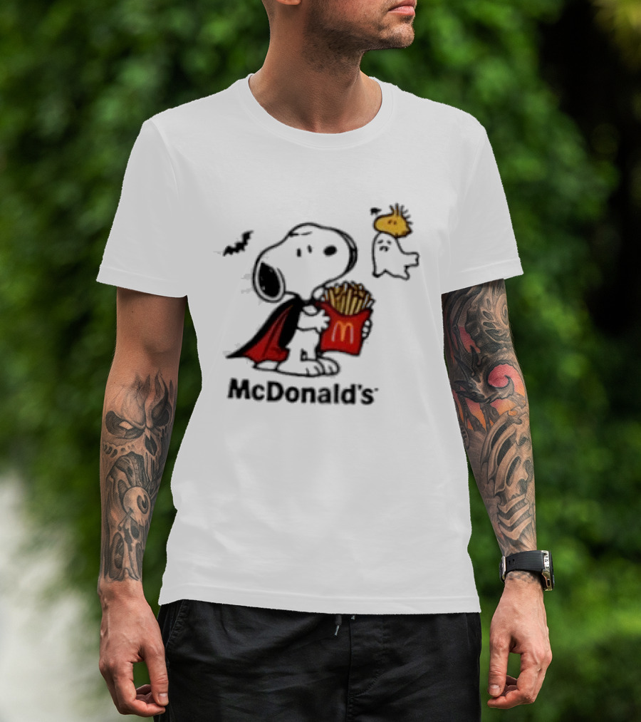 Snoopy McDonald's Halloween French Fries Woodstock Bat Iconic Collaboration T-Shirt