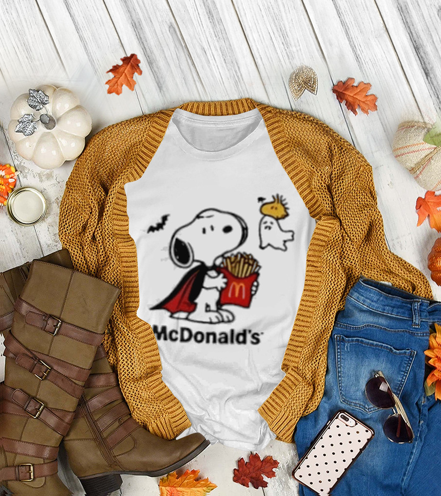 Snoopy McDonald's Halloween French Fries Woodstock Bat Iconic Collaboration T-Shirt