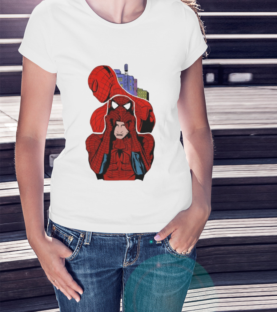 Marvel Spider Man Peter Parker Cityscape Collage T-Shirt