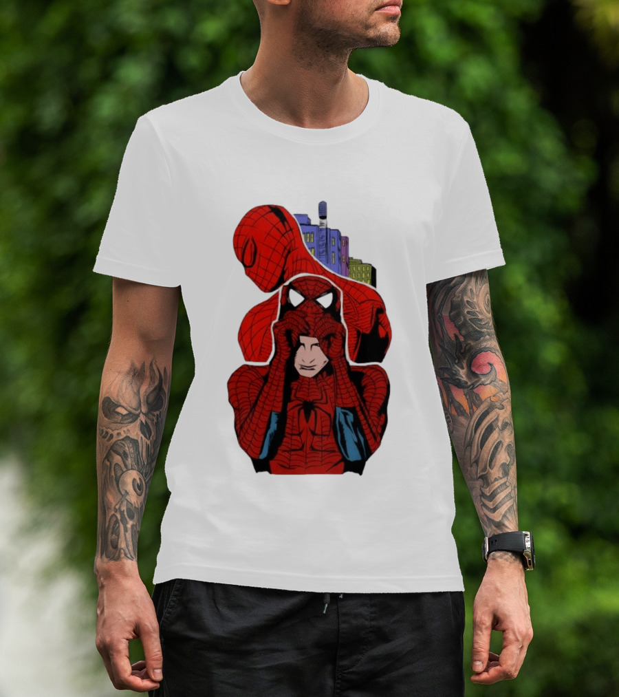 Marvel Spider Man Peter Parker Cityscape Collage T-Shirt