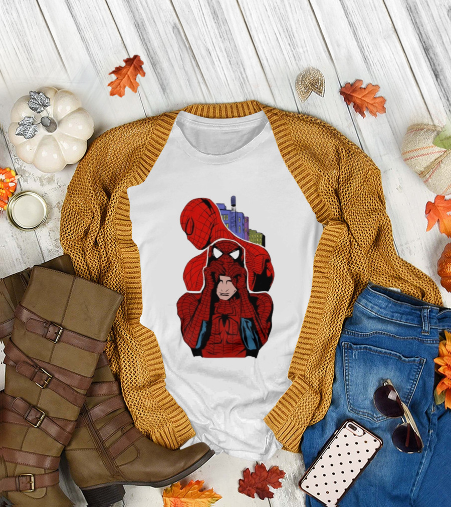 Marvel Spider Man Peter Parker Cityscape Collage T-Shirt
