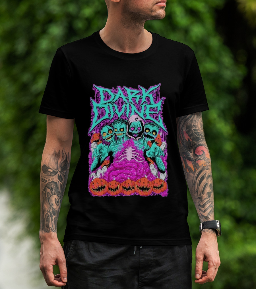Dark Divine Skeletons With RIP Pumpkins T-Shirt