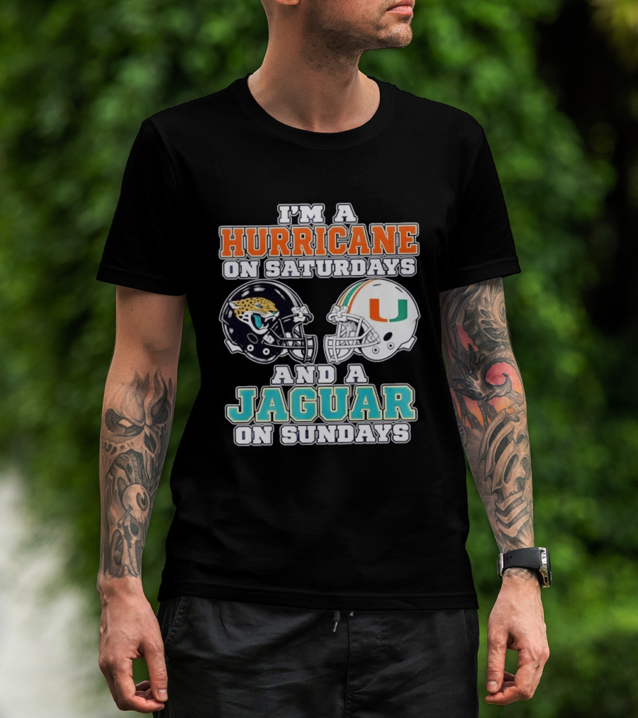 Hurricane Saturdays Jaguar Sundays Football Helmets T-Shirt