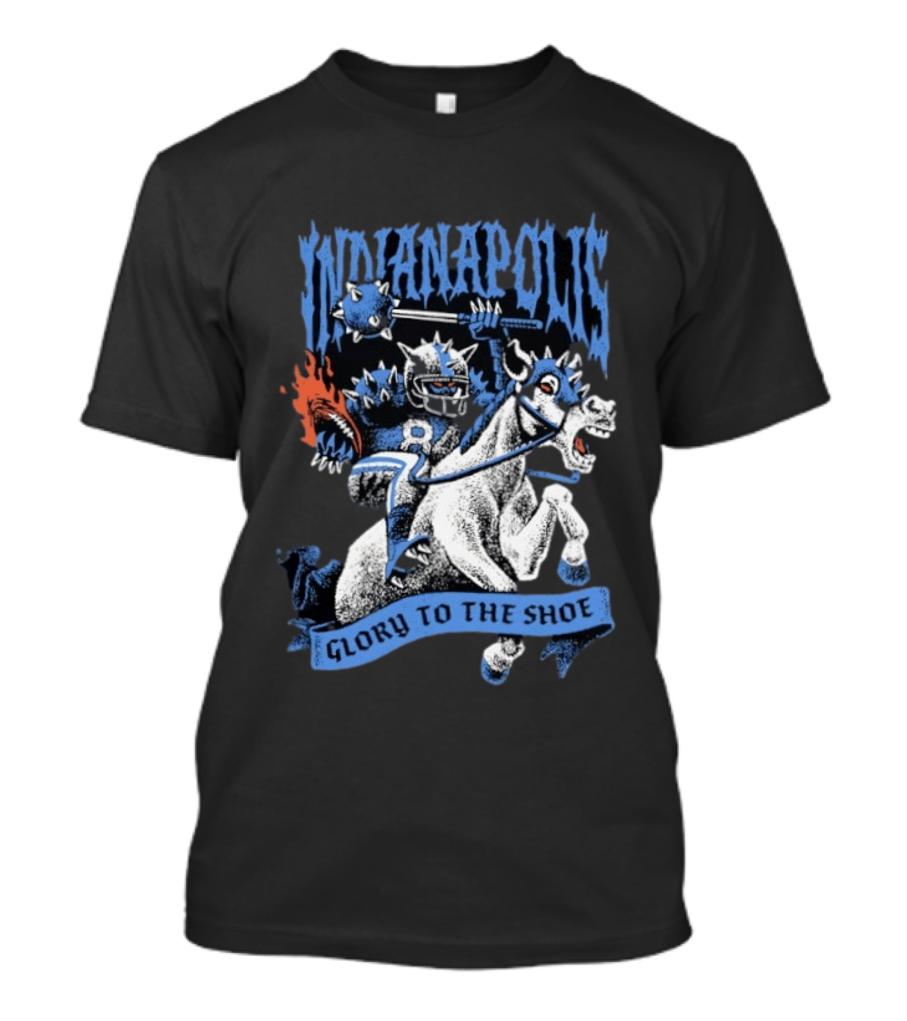 Indianapolis Colts Glory To The Shoe Knight Riding Football Monster Horse T-Shirt