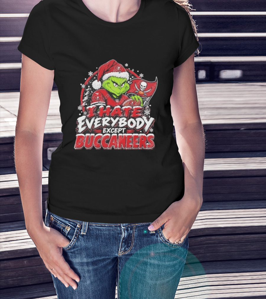 I Hate Everybody Except Buccaneers Tampa Bay Grinch Christmas Holiday T-Shirt