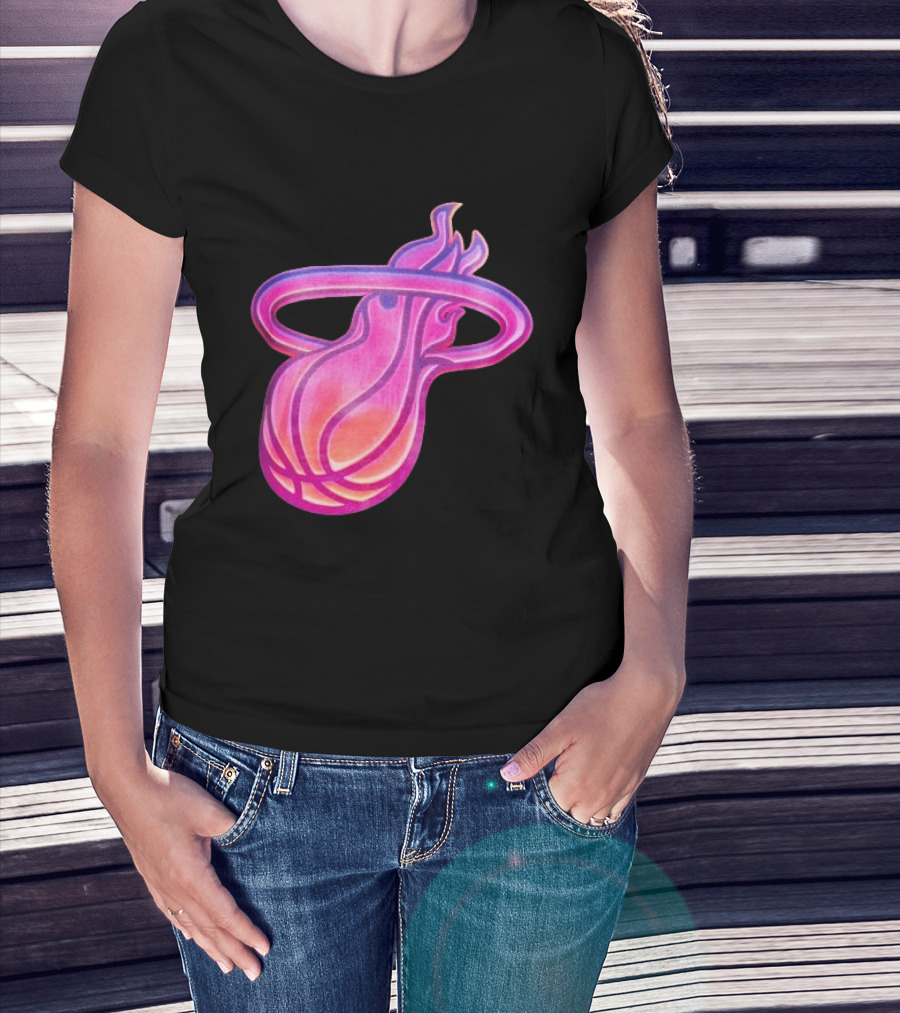 Miami Heat Court Culture Vice City Flaming Basketball T-Shirt