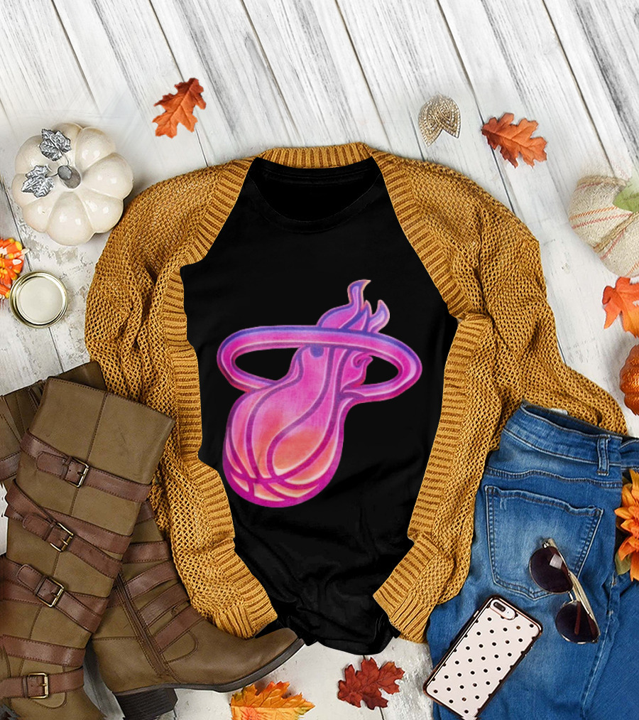 Miami Heat Court Culture Vice City Flaming Basketball T-Shirt
