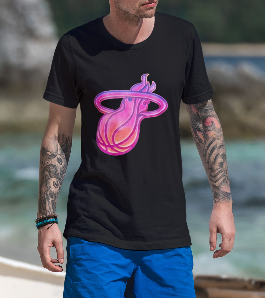 Miami Heat Court Culture Vice City Flaming Basketball T-Shirt