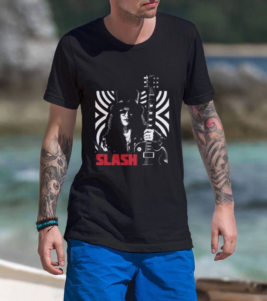 SLASH Iconic Guitarist And Guitar Bold Classic Rock T-Shirt