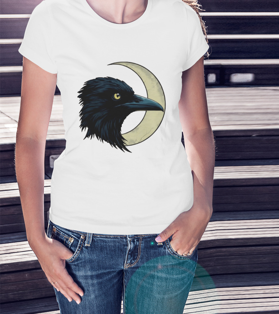 Raven Crescent Moon Guardian Of The Glimmer T-Shirt