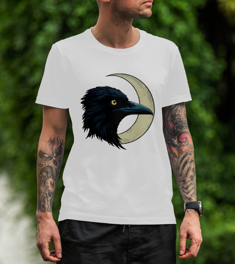 Raven Crescent Moon Guardian Of The Glimmer T-Shirt