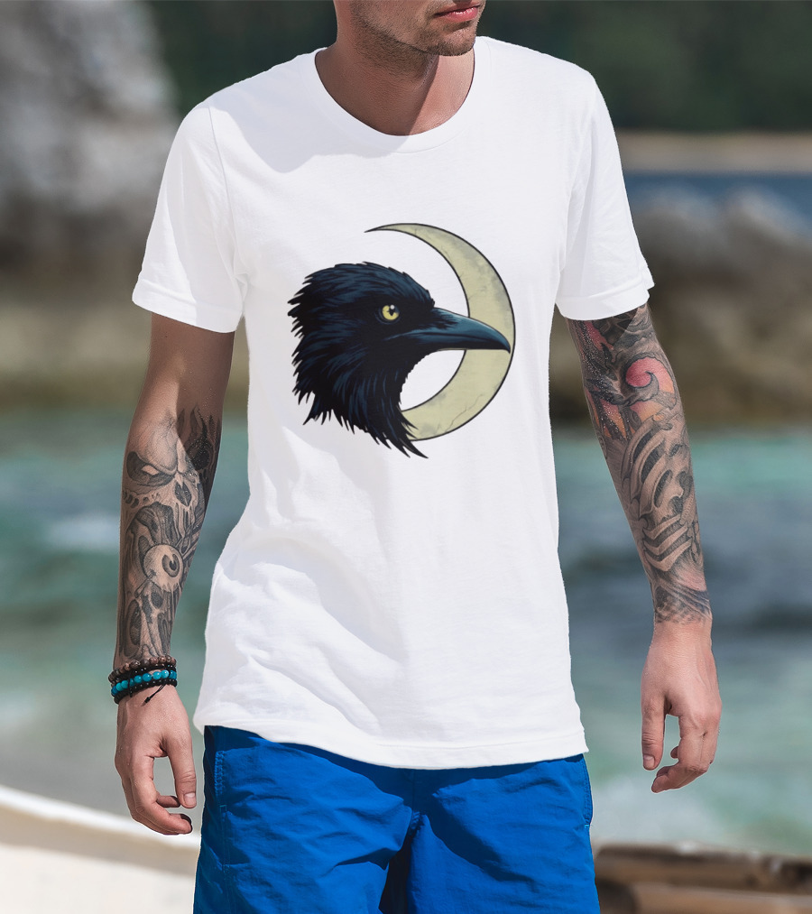 Raven Crescent Moon Guardian Of The Glimmer T-Shirt