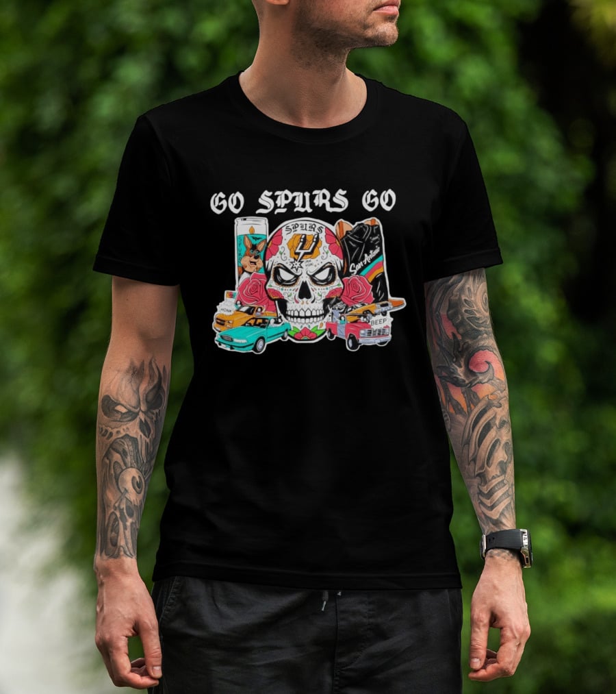 Day Of The Dead Spurs Skull San Antonio Go Spurs Go Texas Cars T-Shirt