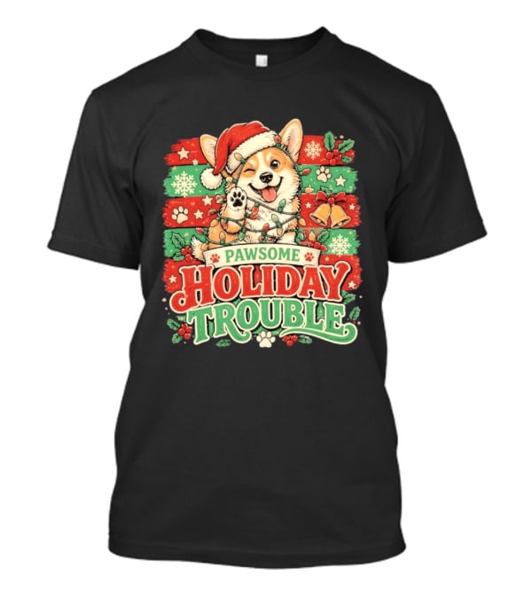 Pawsome Corgi Santa Hat Holiday Trouble Christmas Lights T-Shirt