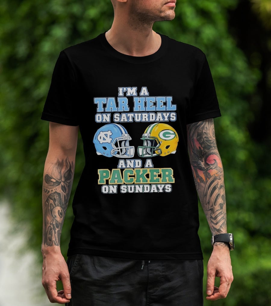 I'm A Tar Heel On Saturdays And Packer On Sundays NC UNC Football Helmet Fan Gear T-Shirt