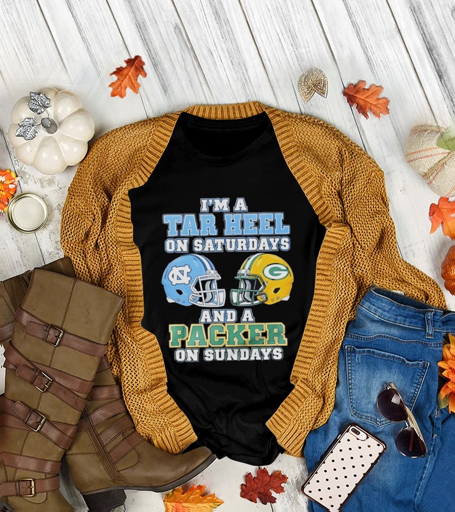 I'm A Tar Heel On Saturdays And Packer On Sundays NC UNC Football Helmet Fan Gear T-Shirt