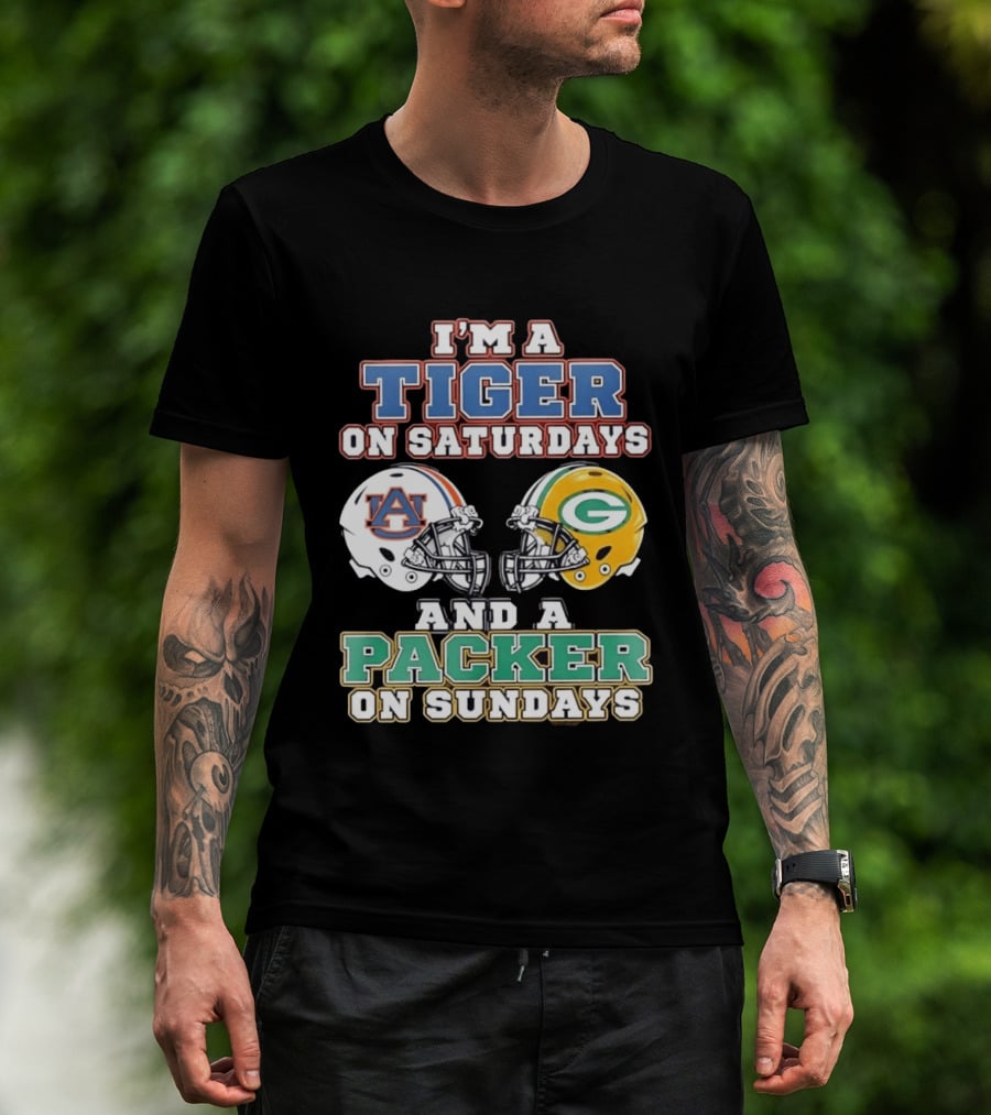 Auburn Tigers Saturdays Green Bay Packers Sundays Football Helmets T-Shirt