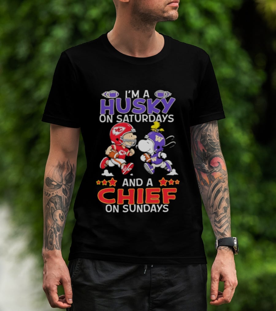 Snoopy Charlie Brown I'm A Husky On Saturdays Chief On Sundays T-Shirt
