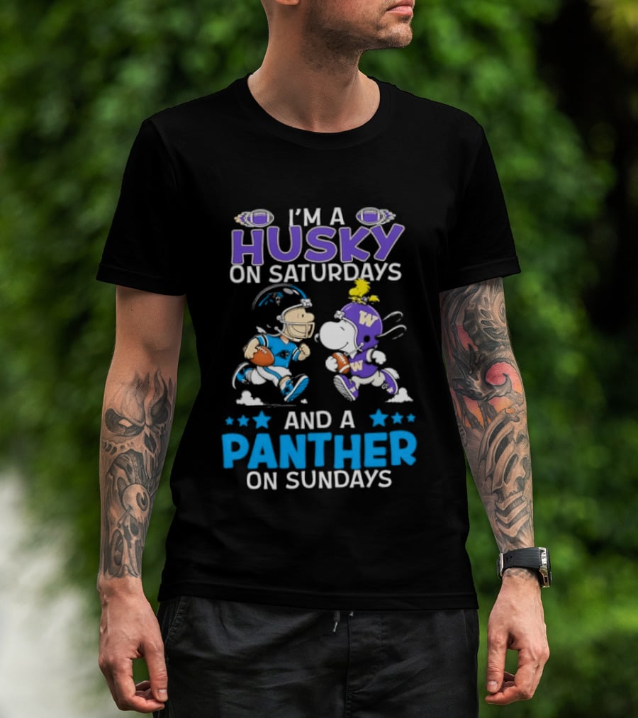I'm A Husky On Saturdays And A Panther On Sundays Snoopy And Charlie Brown Football Enthusiasts T-Shirt