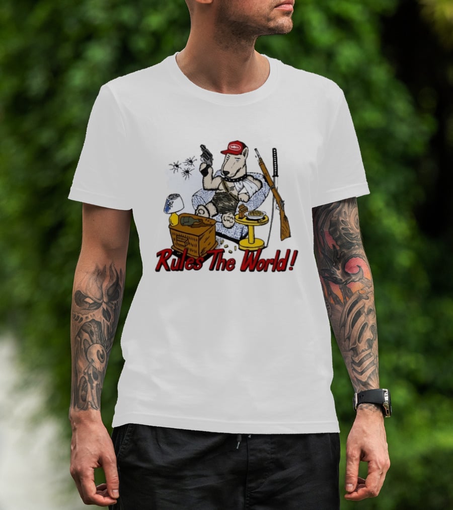 Corteiz Last Stand Rules The World Relaxed Gun Toting Bull Terrier In Camouflage And Cap T-Shirt