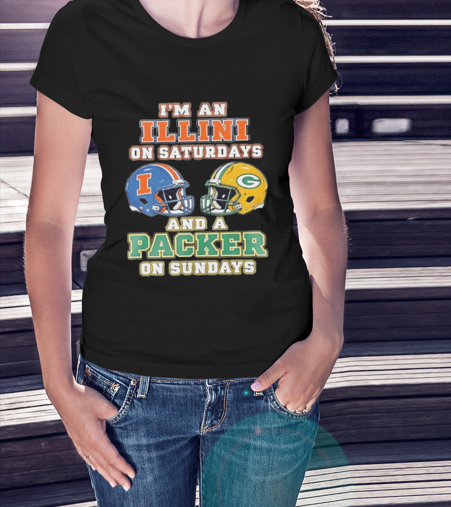 I'm An Illini On Saturdays And A Packers Fan On Sundays Football Helmets T-Shirt