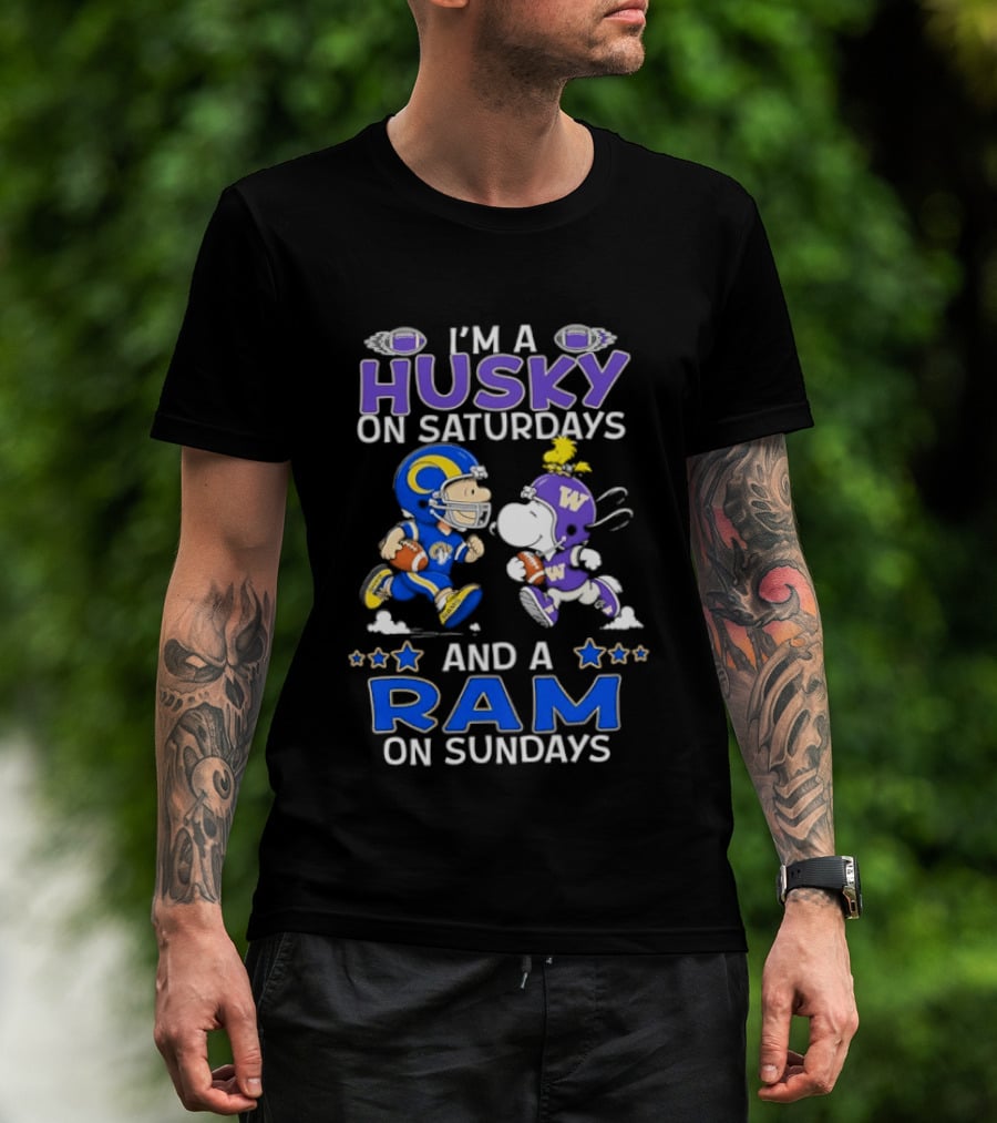 Snoopy Charlie Brown Husky Saturdays Ram Sundays Football T-Shirt