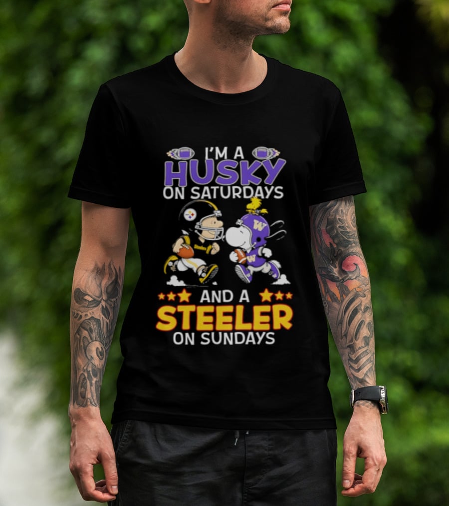 Snoopy Charlie Brown Husky Saturdays Steeler Sundays Football T-Shirt