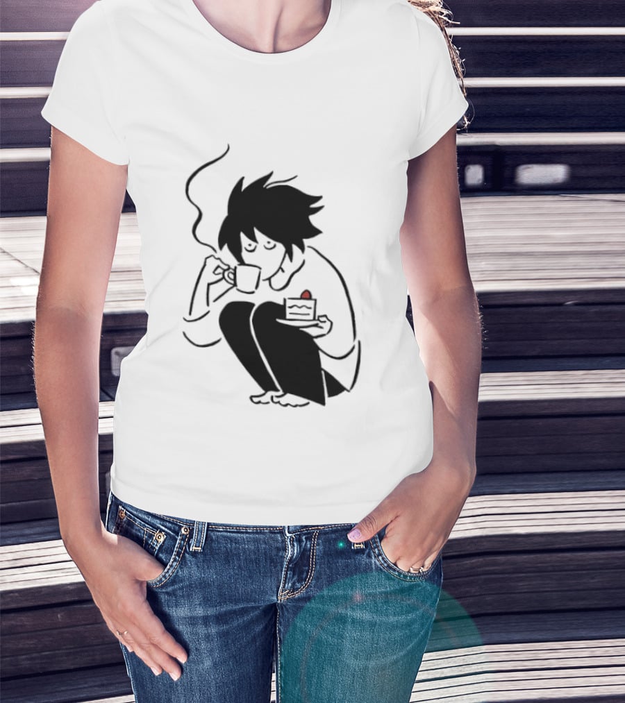 Death Note L Coffee And Strawberry Cake Scene T-Shirt