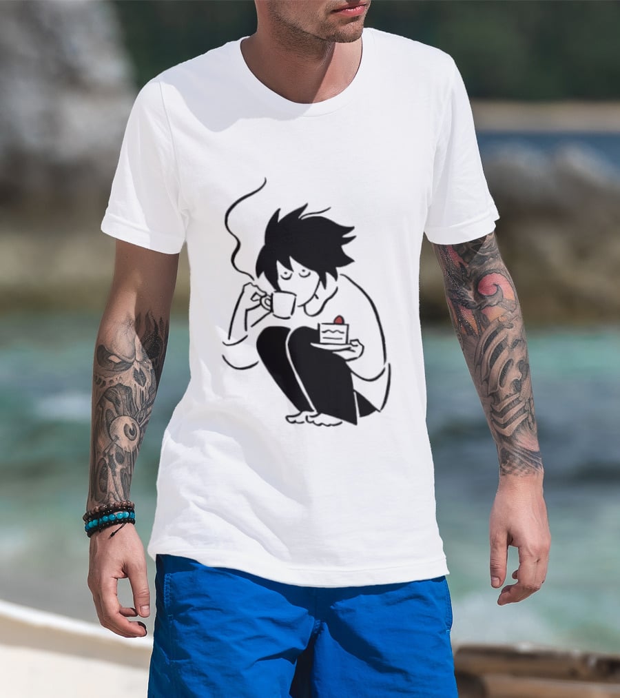 Death Note L Coffee And Strawberry Cake Scene T-Shirt