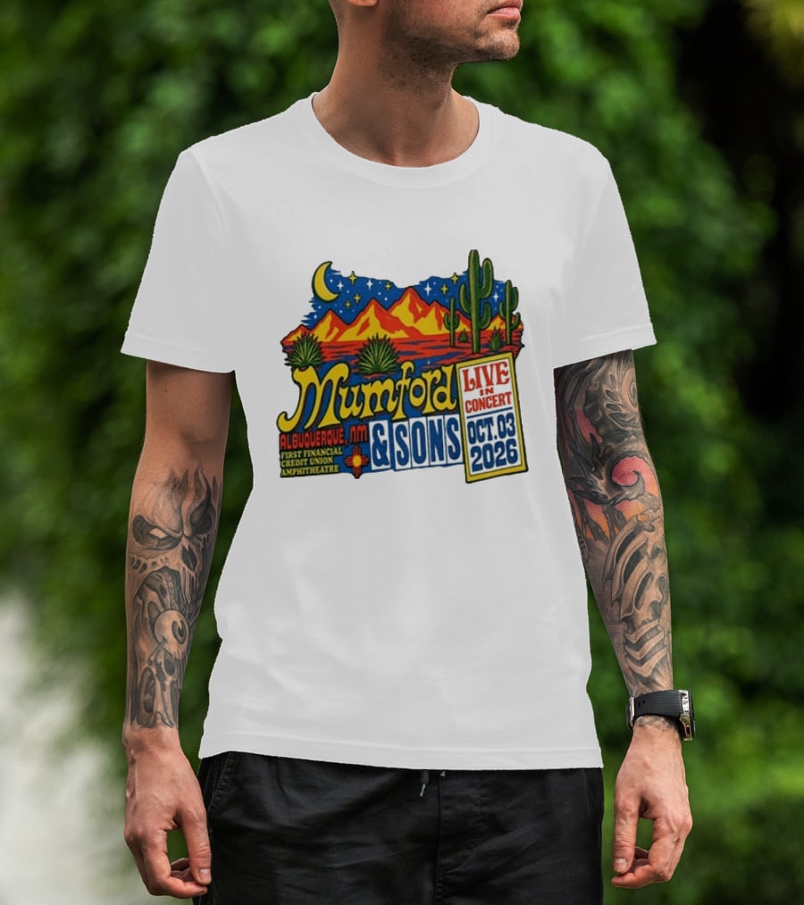 Mumford & Sons Albuquerque NM Live In Concert Oct 03 2026 First Financial Credit Union Amphitheatre T-Shirt