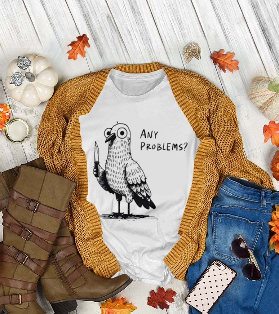Pigeon With Knife Any Problems Retro Style Black Sketch T-Shirt