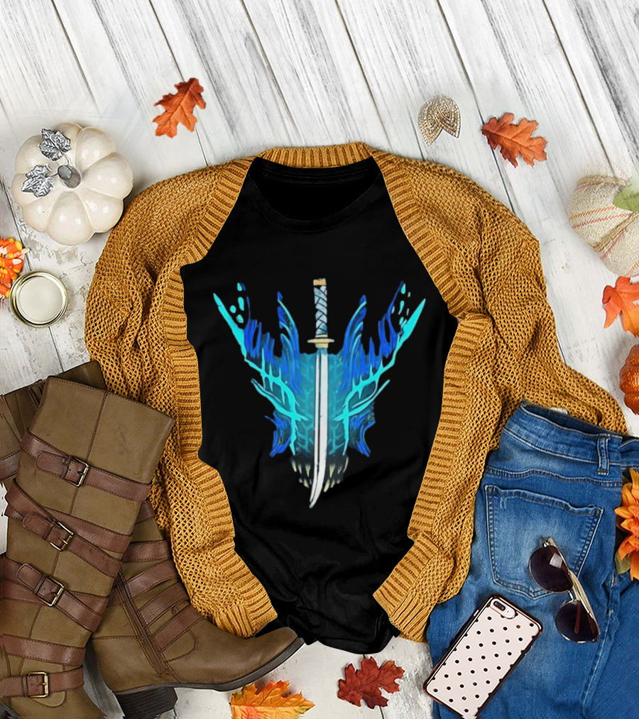 Devil May Cry 5 Vergil Yamato Sword Blue Flames T-Shirt