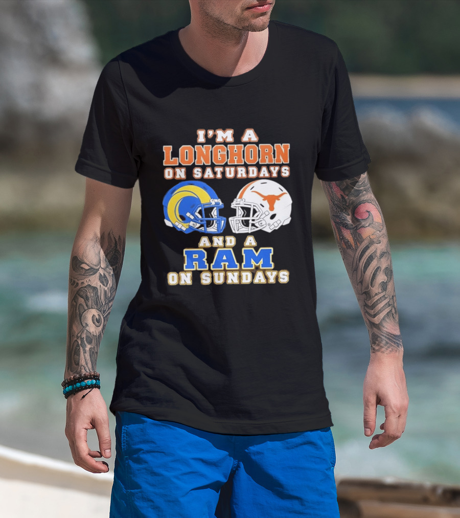 I'm A Longhorn On Saturdays And A Ram On Sundays Football Helmets T-Shirt
