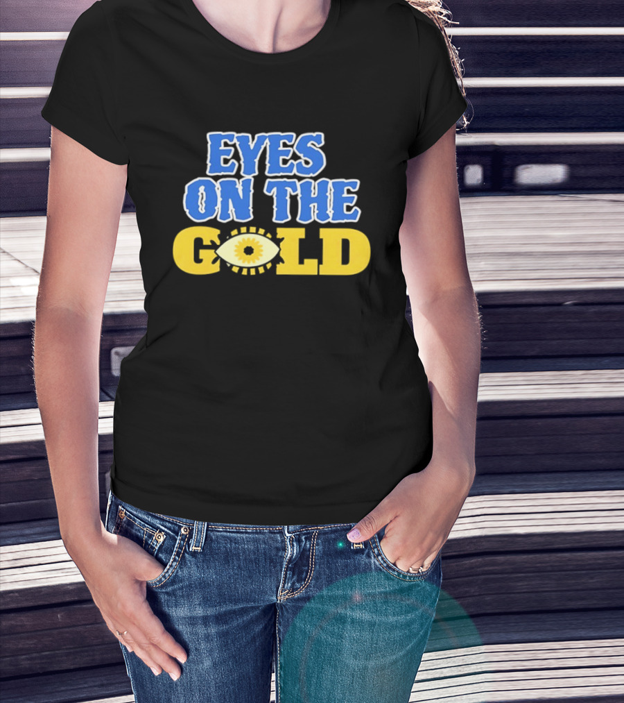 Eyes On The Gold Bold Eye Motif Yellow Blue T-Shirt