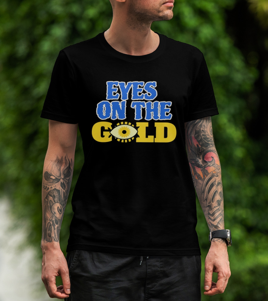 Eyes On The Gold Bold Eye Motif Yellow Blue T-Shirt