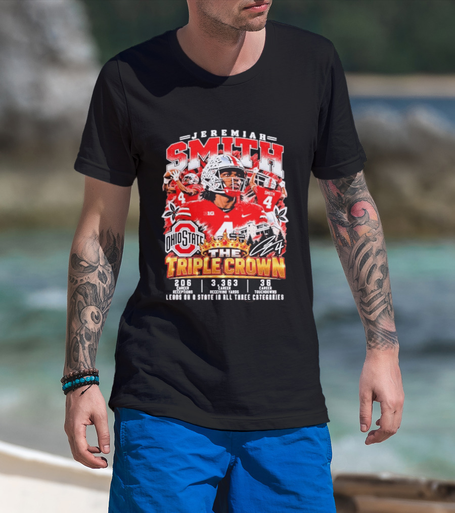Jeremiah Smith Ohio State Buckeyes The Triple Crown 206 Receptions 3363 Yards 36 Touchdowns T-Shirt