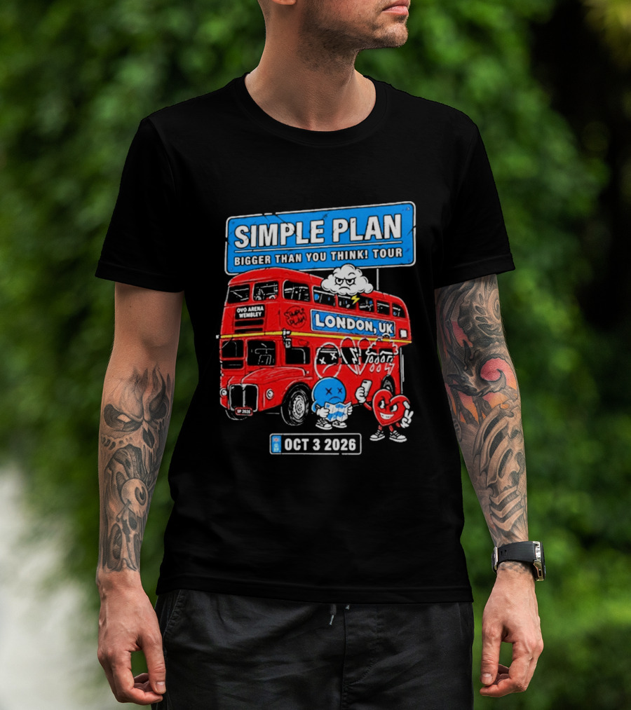 Simple Plan Bigger Than You Think Tour London UK Double Decker Oct 3 2026 T-Shirt