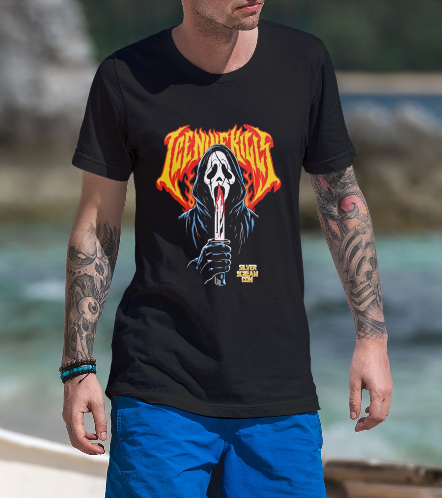 Ice Nine Kills Silver Scream Con V Ghost Mask Bloody Knife October 2 4 2026 DCU Center Worcester MA T-Shirt