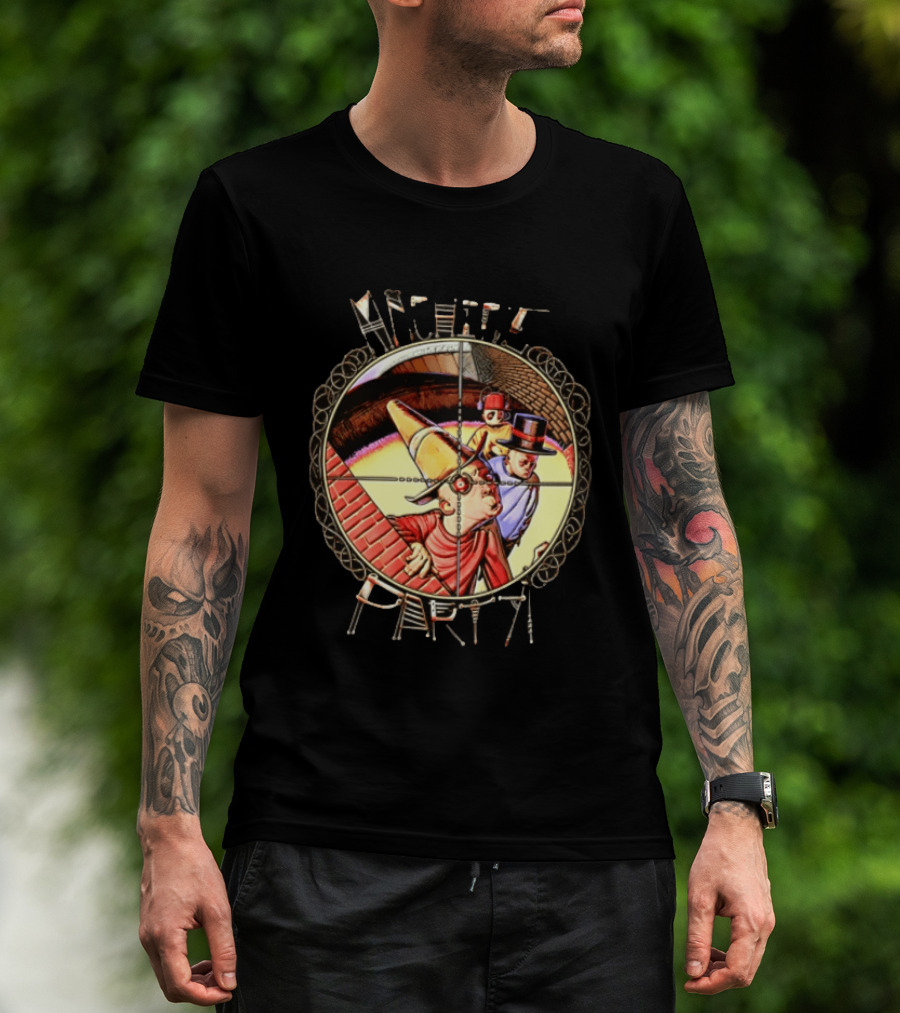 Machine Party Surreal Dark Fantasy Dystopian Vintage Cartoon Target Crosshair T-Shirt