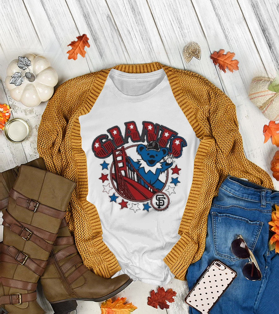 Grateful Dead Giants Bear San Francisco Bridge Retro Stars T-Shirt